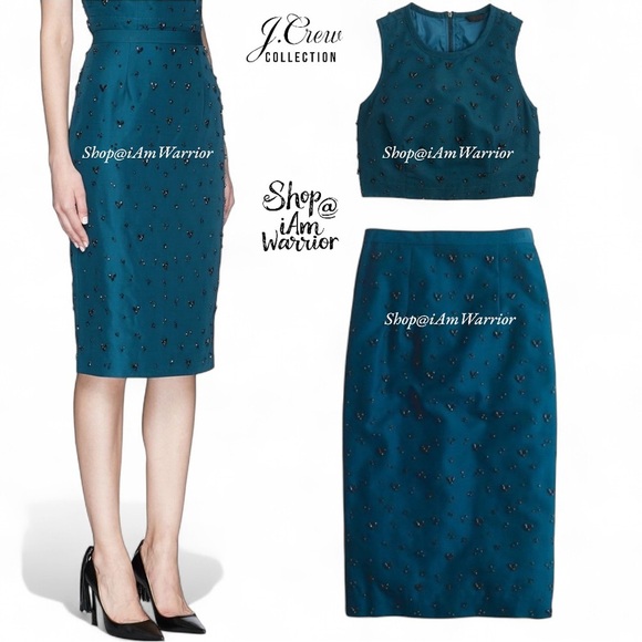 J.Crew Collection 2PC teal beaded crop top & pencil midi skirt *shop@iamwarrior - Picture 3 of 16